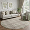 8' Beige Green And Tan Plaid Washable Round Rug With UV Protection