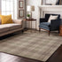 9' X 12' Beige Green And Tan Plaid Washable Area Rug With UV Protection