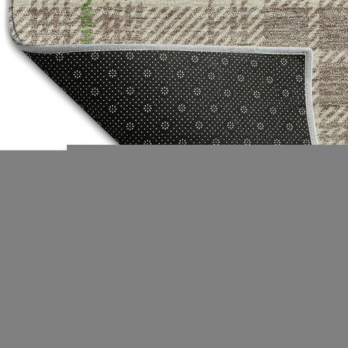 9' X 12' Beige Green And Tan Plaid Washable Area Rug With UV Protection