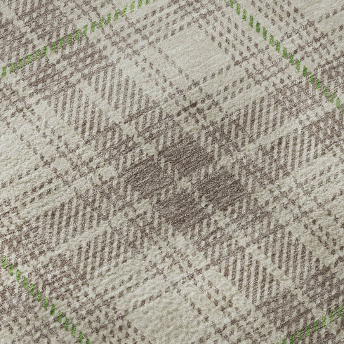 9' X 12' Beige Green And Tan Plaid Washable Area Rug With UV Protection