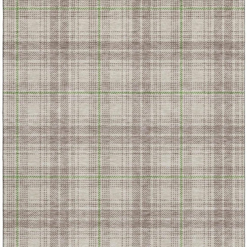 9' X 12' Beige Green And Tan Plaid Washable Area Rug With UV Protection