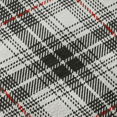 8' X 10' Black Red And Ivory Plaid Washable Area Rug With UV Protection