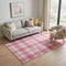 5' X 8' Blush Ivory And Orange Plaid Washable Area Rug With UV Protection