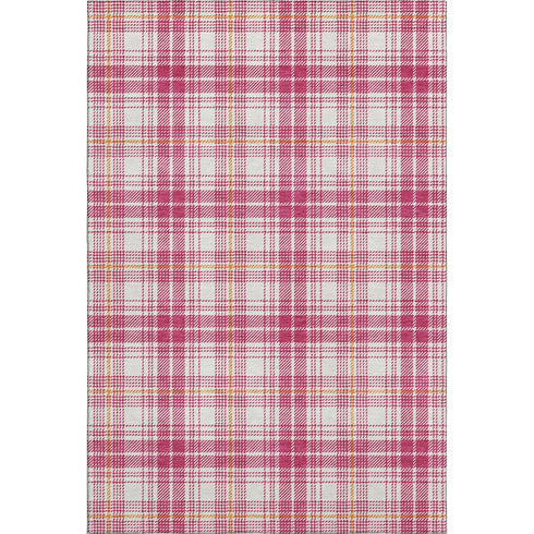8' X 10' Blush Ivory And Orange Plaid Washable Area Rug With UV Protection