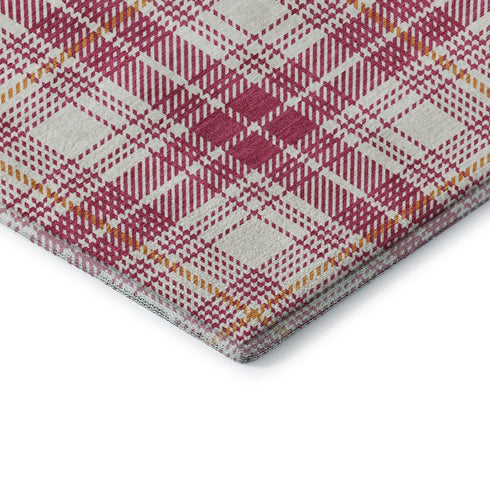 8' X 10' Blush Ivory And Orange Plaid Washable Area Rug With UV Protection