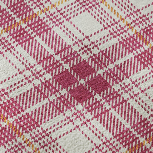 8' X 10' Blush Ivory And Orange Plaid Washable Area Rug With UV Protection