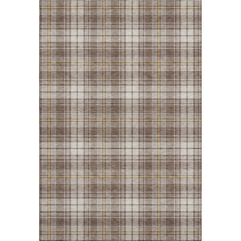 5' X 8' Brown Ivory And Gold Plaid Washable Area Rug With UV Protection