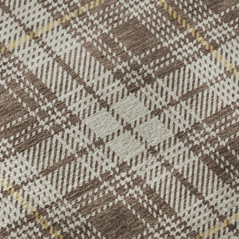 5' X 8' Brown Ivory And Gold Plaid Washable Area Rug With UV Protection