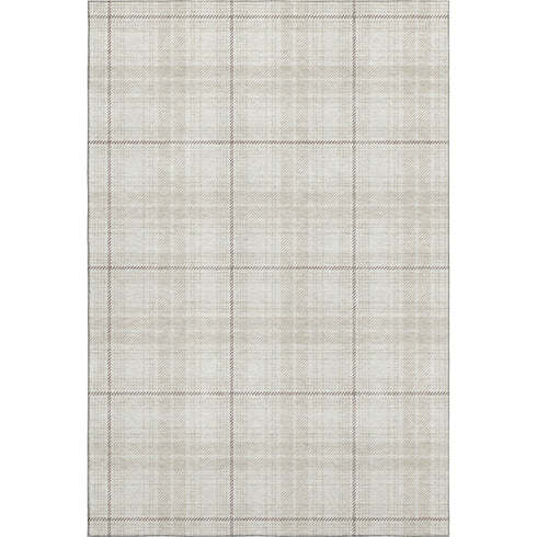 9' X 12' Ivory Brown And Beige Plaid Washable Area Rug With UV Protection