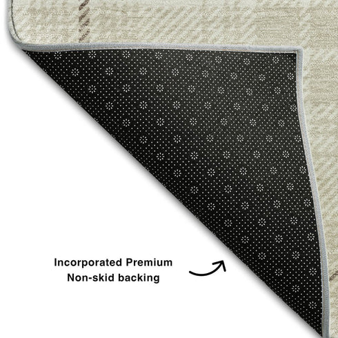 9' X 12' Ivory Brown And Beige Plaid Washable Area Rug With UV Protection