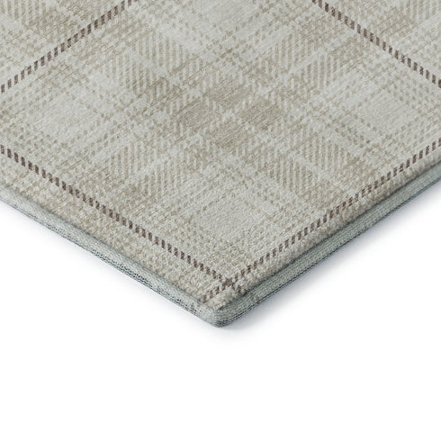 9' X 12' Ivory Brown And Beige Plaid Washable Area Rug With UV Protection
