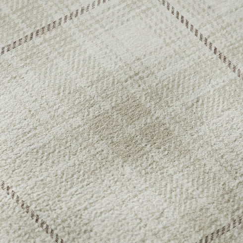 9' X 12' Ivory Brown And Beige Plaid Washable Area Rug With UV Protection