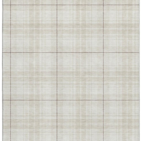 9' X 12' Ivory Brown And Beige Plaid Washable Area Rug With UV Protection