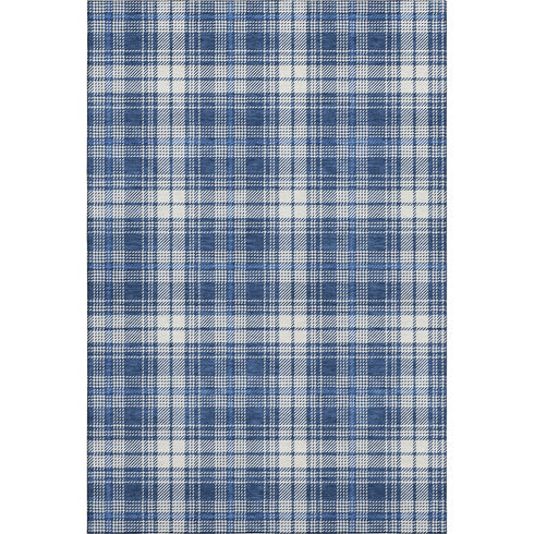 5' X 8' Navy Blue And Ivory Plaid Washable Area Rug With UV Protection