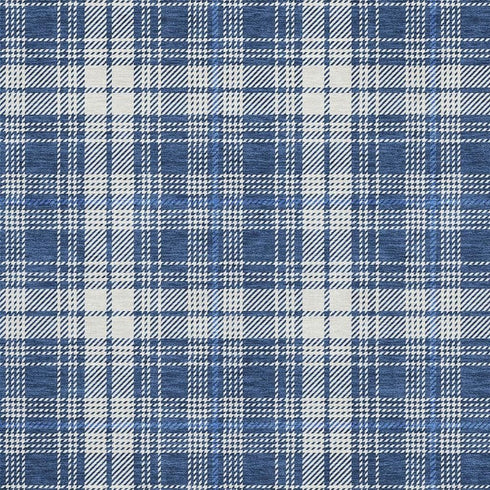 5' X 8' Navy Blue And Ivory Plaid Washable Area Rug With UV Protection