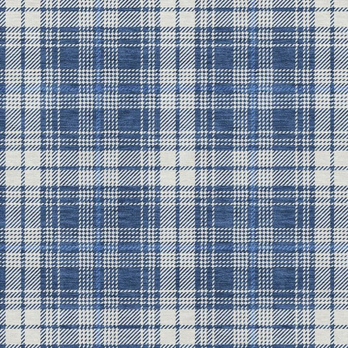 8' X 10' Navy Blue And Ivory Plaid Washable Area Rug With UV Protection