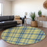 8' Yellow Ivory And Blue Plaid Washable Round Rug With UV Protection