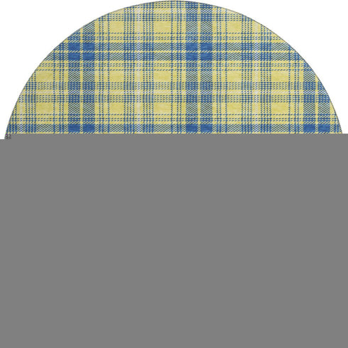 8' Yellow Ivory And Blue Plaid Washable Round Rug With UV Protection