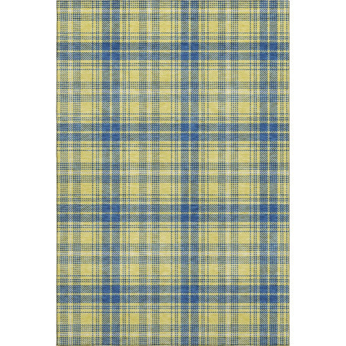8' X 10' Yellow Ivory And Blue Plaid Washable Area Rug With UV Protection