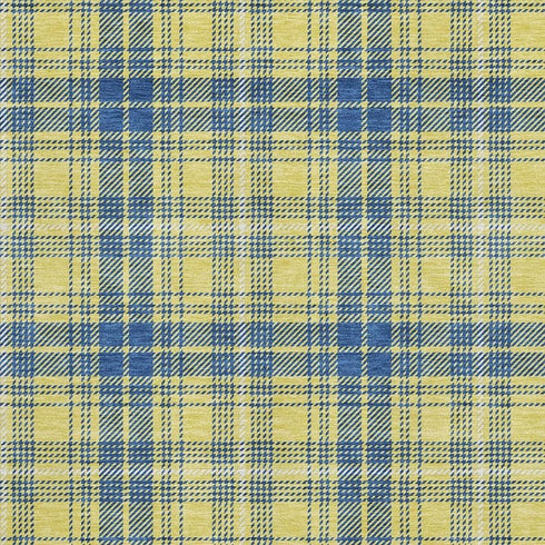 8' X 10' Yellow Ivory And Blue Plaid Washable Area Rug With UV Protection