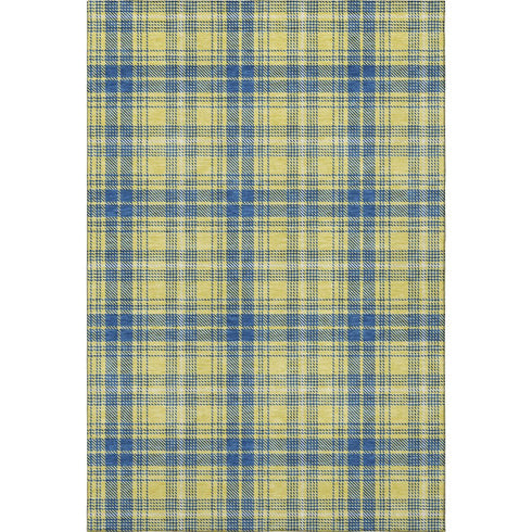 8' X 10' Yellow Ivory And Blue Plaid Washable Area Rug With UV Protection