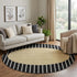 8' Black Ivory And Gold Striped Washable Round Rug With UV Protection
