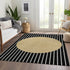 9' X 12' Black Ivory And Gold Striped Washable Area Rug With UV Protection