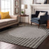8' X 10' Gray Ivory And Silver Striped Washable Area Rug With UV Protection