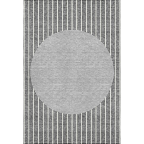 8' X 10' Gray Ivory And Silver Striped Washable Area Rug With UV Protection