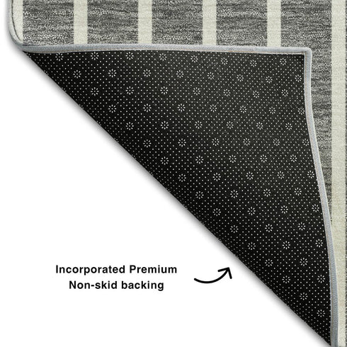 8' X 10' Gray Ivory And Silver Striped Washable Area Rug With UV Protection