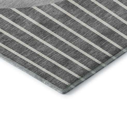 8' X 10' Gray Ivory And Silver Striped Washable Area Rug With UV Protection