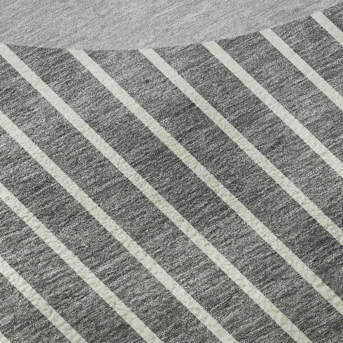8' X 10' Gray Ivory And Silver Striped Washable Area Rug With UV Protection