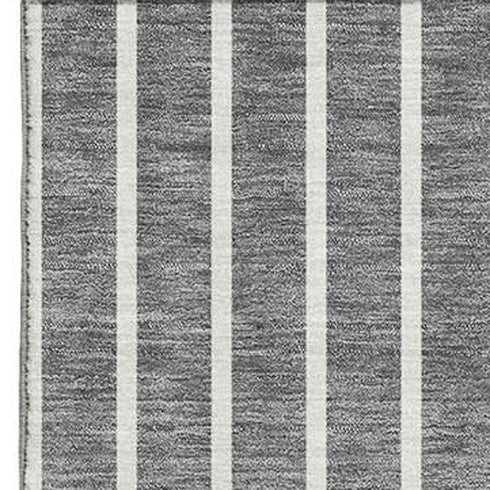 8' X 10' Gray Ivory And Silver Striped Washable Area Rug With UV Protection