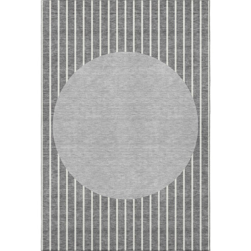 8' X 10' Gray Ivory And Silver Striped Washable Area Rug With UV Protection