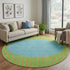 8' Lime Green Orange And Teal Striped Washable Round Rug With UV Protection
