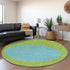 8' Lime Green Orange And Teal Striped Washable Round Rug With UV Protection