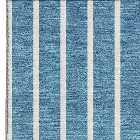 8' X 10' Teal Ivory And Aqua Striped Washable Area Rug With UV Protection