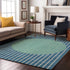 9' X 12' Teal Ivory And Aqua Striped Washable Area Rug With UV Protection