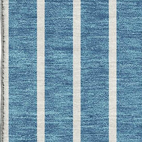 9' X 12' Teal Ivory And Aqua Striped Washable Area Rug With UV Protection