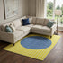 8' X 10' Yellow Ivory And Blue Striped Washable Area Rug With UV Protection