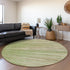 8' Green Ivory And Beige Striped Washable Round Rug With UV Protection