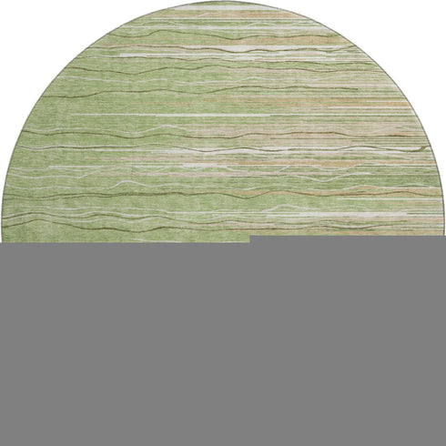 8' Green Ivory And Beige Striped Washable Round Rug With UV Protection