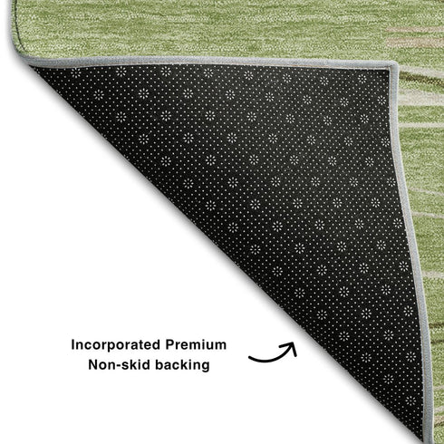 8' Green Ivory And Beige Striped Washable Round Rug With UV Protection