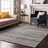 9' X 12' Gray Blue And Ivory Striped Washable Area Rug With UV Protection