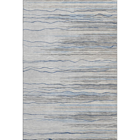 9' X 12' Gray Blue And Ivory Striped Washable Area Rug With UV Protection