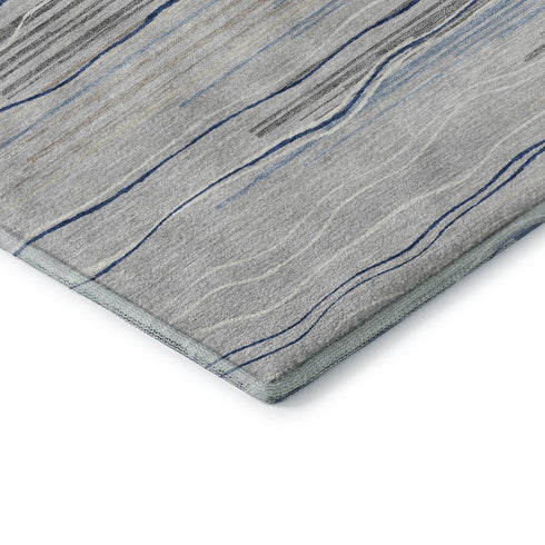 9' X 12' Gray Blue And Ivory Striped Washable Area Rug With UV Protection