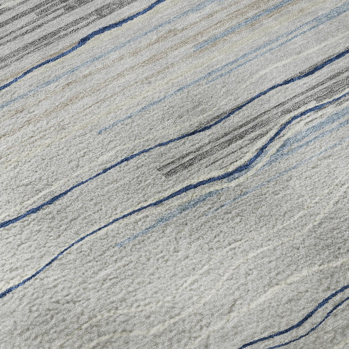9' X 12' Gray Blue And Ivory Striped Washable Area Rug With UV Protection