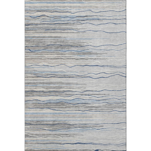 9' X 12' Gray Blue And Ivory Striped Washable Area Rug With UV Protection