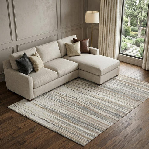 8' X 10' Ivory Gray And Brown Striped Washable Area Rug With UV Protection