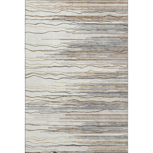 8' X 10' Ivory Gray And Brown Striped Washable Area Rug With UV Protection